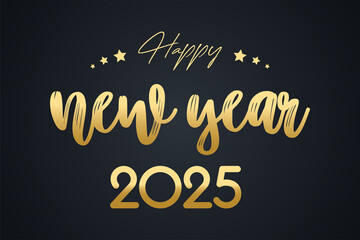 2025 Happy New Year in golden design, Holiday greeting card design.