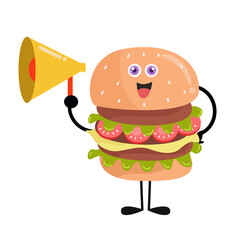 Cute burger cartoon with various activities
