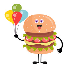 Cute burger cartoon with various activities