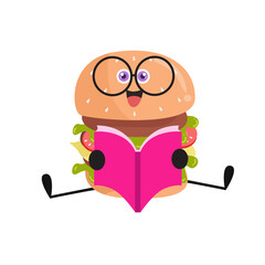 Cute burger cartoon with various activities