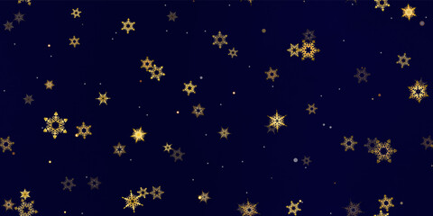 Fototapeta premium Gold Falling Snowflakes seamless pattern.