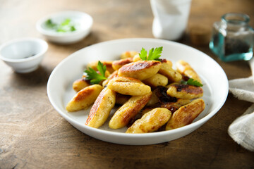 Traditional German potato dumplings with parsley
