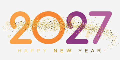2027 Happy New Year in golden design, Holiday greeting card design.