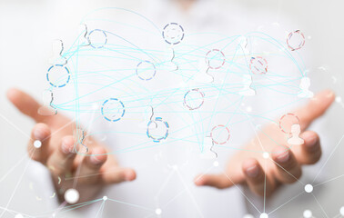 Global network. Blockchain. 3D illustration. Neural networks and artificial intelligence. Abstract