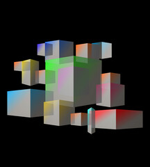 Abstract integrated boxes in a 3D illustration