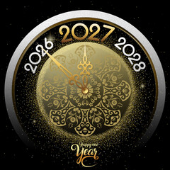 2027 Happy New Year in golden design, Holiday greeting card design.
