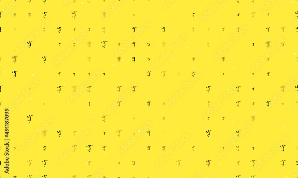 Poster seamless background pattern of evenly spaced black handball symbols of different sizes and opacity. 