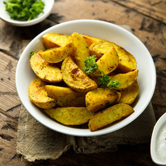Roasted potato wedges with curry