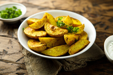 Roasted potato wedges with curry