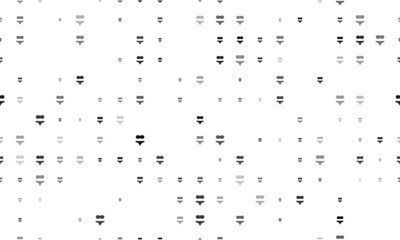 Seamless background pattern of evenly spaced black bikini symbols of different sizes and opacity. Vector illustration on white background