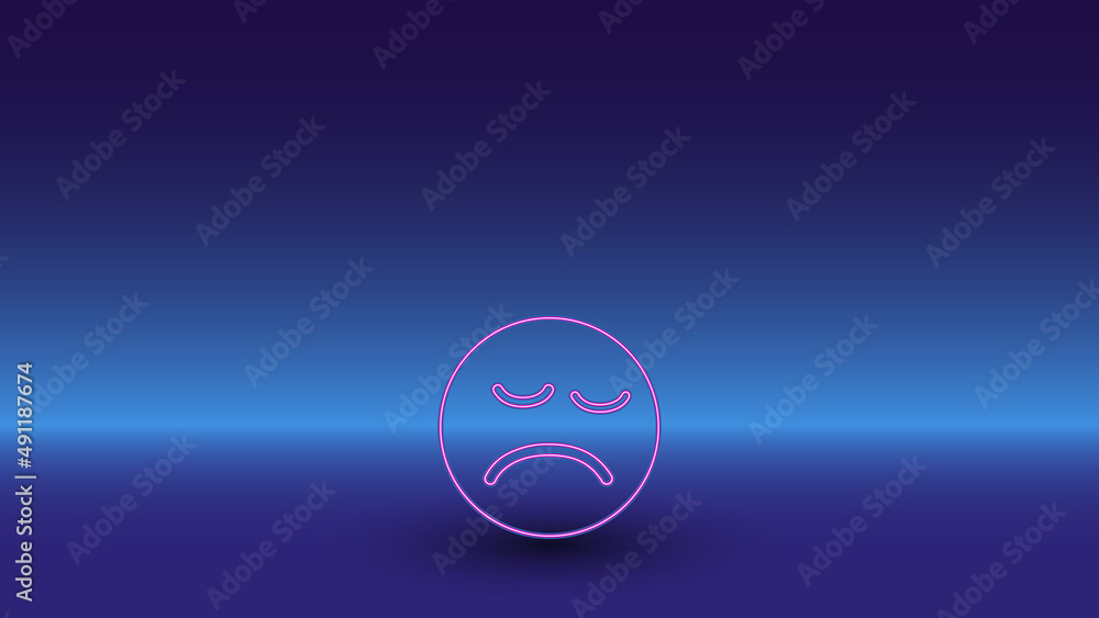 Poster neon depression symbol on a gradient blue background. the isolated symbol is located in the bottom c