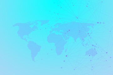 Global network connections with world map. Internet connection background. Abstract connection structure. Polygonal space background, illustration.