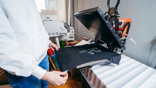 Desktop thermo press for printing images on fabric.
