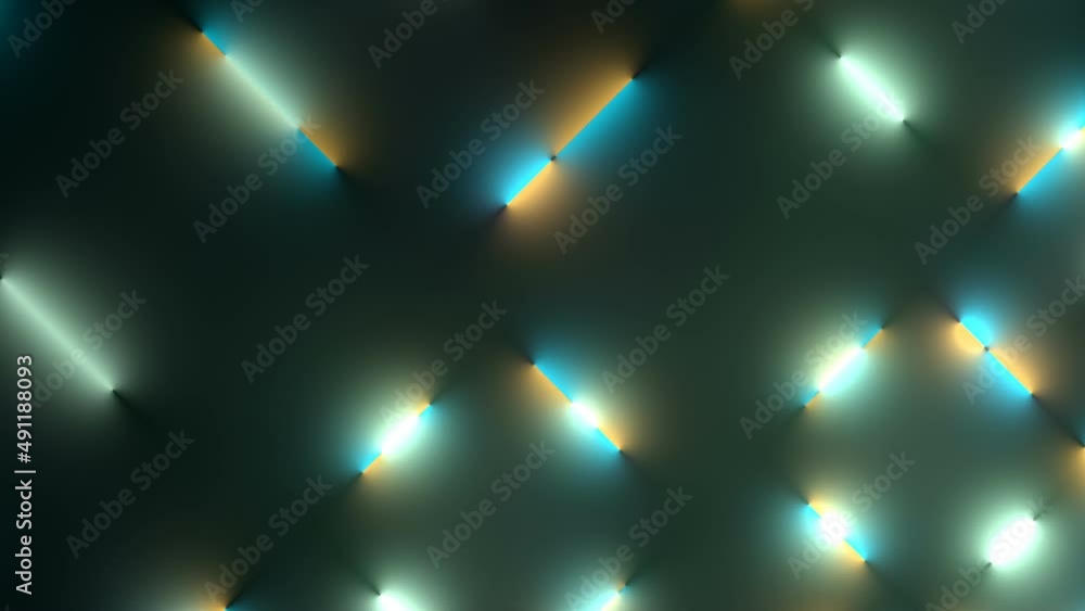 Aufkleber Movement of yellow and blue fluorescent lamps 3d render loop animation pattern