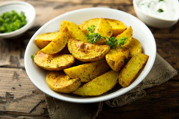 Roasted potato wedges with curry
