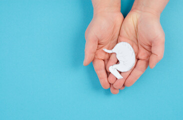Holding a stomach in the hand, inflammation digestive system, gastrointestinal health issues,...