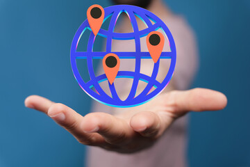 Global telecommunication network around the World with connections between data centers or satellites. Planet Earth from space, concept for connected