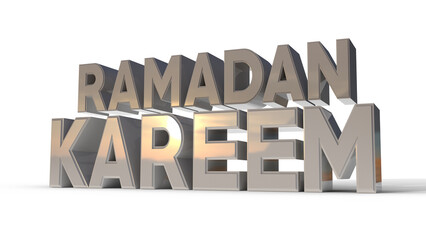 Isolated Ramadan Kareem 3D Text Template with Three Dimensional Logotype on White Background.