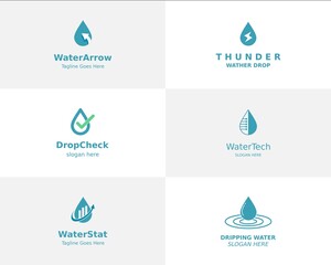 set logo. drop arrow logo, thunder drop logo, drop check logo, drop tech logo, stat drop logo and dripping water logo template design in vector illustration