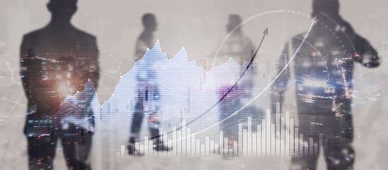 Virtual screen with stock market changes. Business Finance graph chart