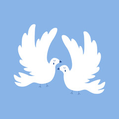 Crying dove of peace hand drawn vector illustration. Symbol of freedom, love and hope. Cute white birds in flat style. 