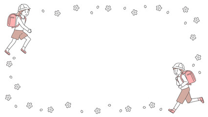 ランドセルを背負って走る子どもたち　フレーム　3色