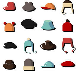 headwear icons set with shadows