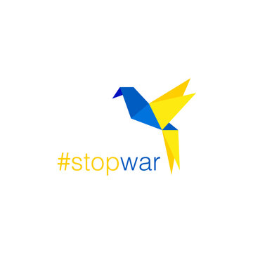Stop Putin Stop War Banner text with Ukraine flag. International protest, Stop the war against Ukraine. Vector illustration	