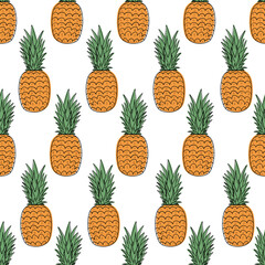 Summer pattern with pineapples. Hand drawn pineapple in doodle style. Vector image