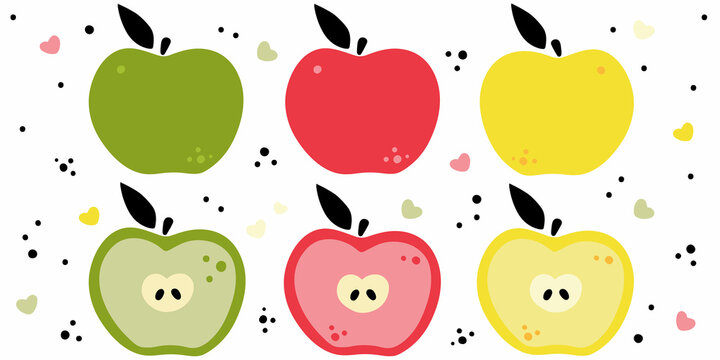 Set of stylized apples. Whole and half of the green, red, yellow apple  Stock Vector | Adobe Stock