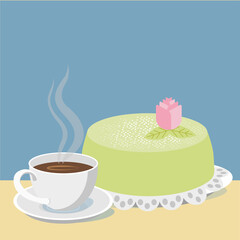 Swedish Fika, hot black coffee and princess cake. Celebrating happy moments with green  marzipan cake. © Solveig
