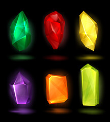 Shiny gem. Realistic glass crystals gaming achievements colorful transparent stones jewel pieces decent vector illustrations set isolated