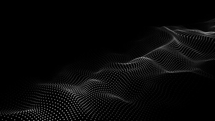 A moving digital 3d wave. Futuristic dark background with dynamic white particles. The concept of big data. Cyberspace. 3d rendering