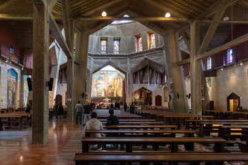 The interior of the hall in the second floor of the Church Of Annunciation in Nazareth, northern...