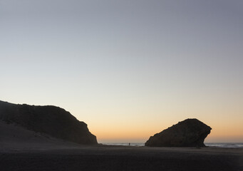 sunset over the sea. Monsul beach. Almería. Cabo de Gata Nijar Natural Park. Andalusia 