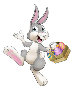 recommend clip art: Easter Bunny Cartoon Rabbit With Eggs Basket