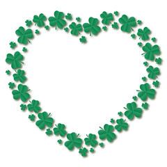 Frame of emerald shamrocks in the shape of a heart. Decorative element for St. Patrick's Day design. Vector illustration