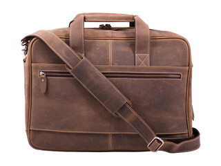 Leather business briefcase with shoulder strap isolated on white background