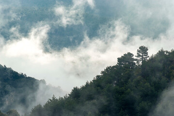 Nuage, montagne, Sierra de Boumort, Réserve Nationale, Catalogne, Espagne
