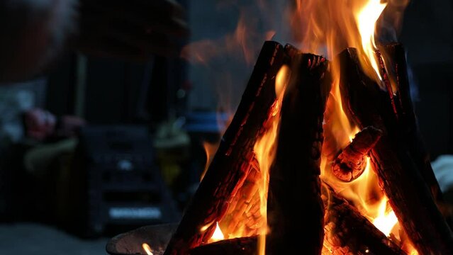 bonfire burning in the darkness