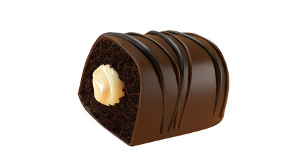 on white background. White and chocolate covered, decorated soft cake. 3d illustration