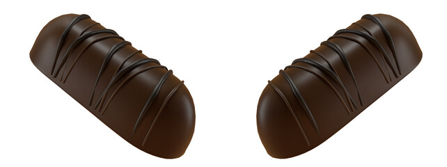 on white background. White and chocolate covered, decorated soft cake. 3d illustration