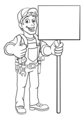 Handyman Cartoon Caretaker Construction Sign Man