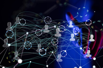 Abstract network of physical devices on the Internet using a network connection with statistics numbers 3d illustration