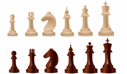 Wooden chess pieces.Realistic looking chess figures clip art
