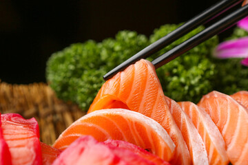 Salmon sashimi.
