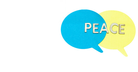 bubbles with word peace. Ukraine. Colors of flag. Blue and Yellow. Copy space 