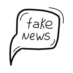Hand drawn Fake news speech bubble icon. False, hoax, desinformation cloud in doodle style. Vector illustration isolated on white background