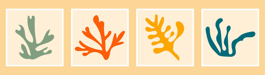 Obraz premium Abstract contemporary art posters set. Matisse inspired collection of colorful coral elements. Modern artistic vector illustrations