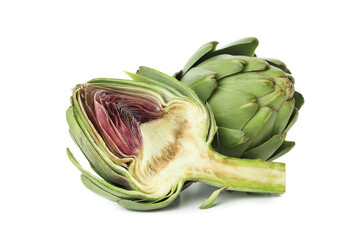 Fresh raw artichoke isolated on white background